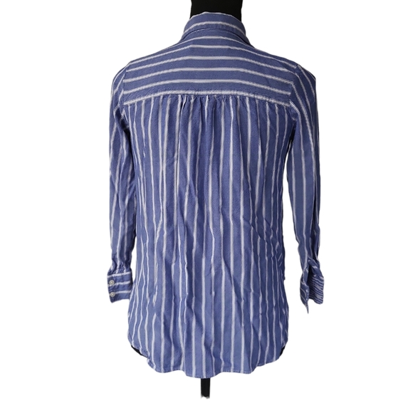 EUC LOFT women's blue & white stripped 3/4 sleeve dress shirt casual, XSP - Picture 3 of 5